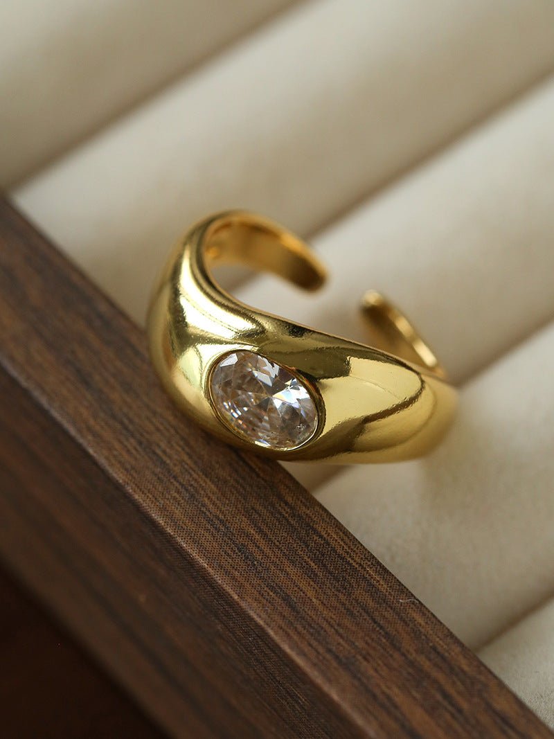 Minimalist Sleek Geometric Cubic Zirconia Open Ring - floysun