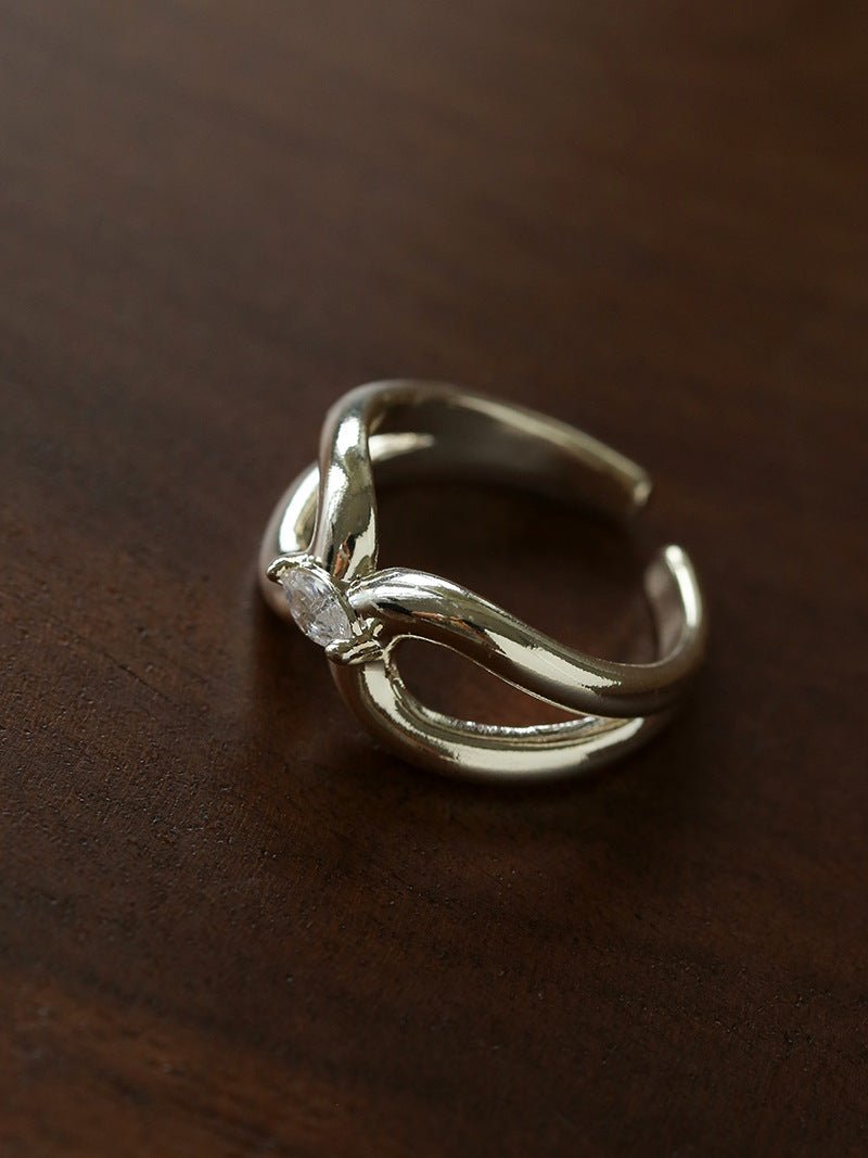 Minimalist Sleek Geometric Cubic Zirconia Open Ring - floysun