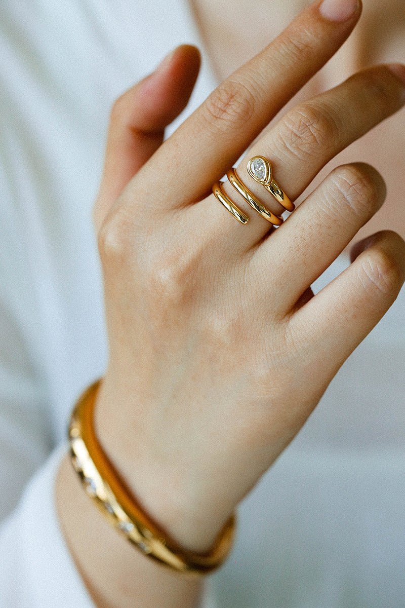 Minimalist Sleek Geometric Cubic Zirconia Open Ring - floysun
