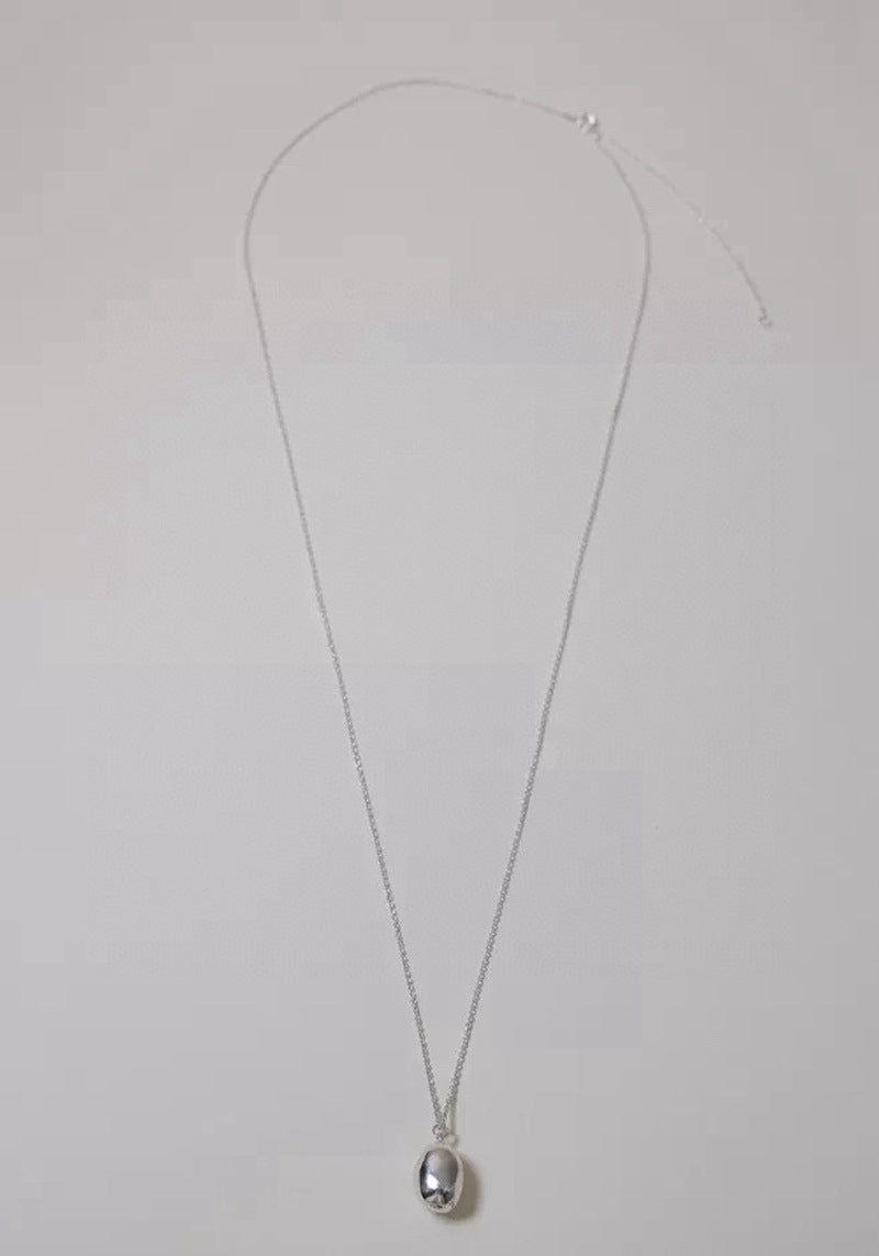 Minimalist Solid Oval Sterling Silver Long Necklace - floysun