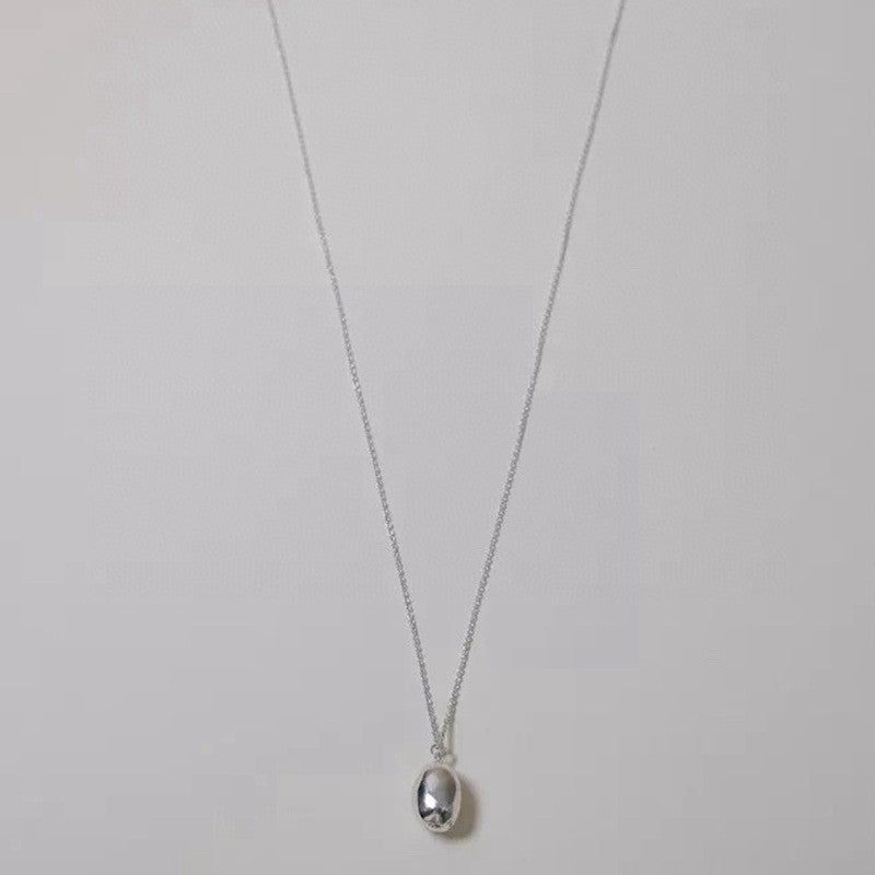 Minimalist Solid Oval Sterling Silver Long Necklace - floysun