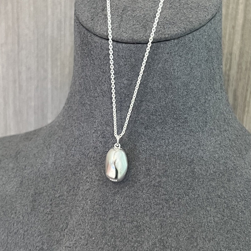 Minimalist Solid Oval Sterling Silver Long Necklace - floysun