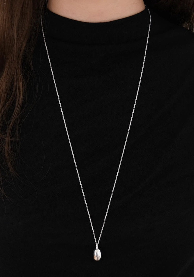 Minimalist Solid Oval Sterling Silver Long Necklace - floysun