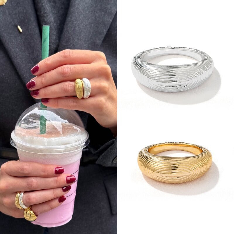 Minimalist Solid Swirl Textured Dome Ring - floysun