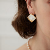 Minimalist Style 925 Sterling Silver Square Shell Stud Earrings - floysun