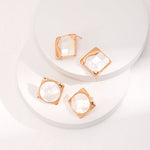 Minimalist Style 925 Sterling Silver Square Shell Stud Earrings - floysun