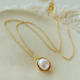 Minimalist Versatile Oval Freshwater Pearl Pendant Necklace - floysun