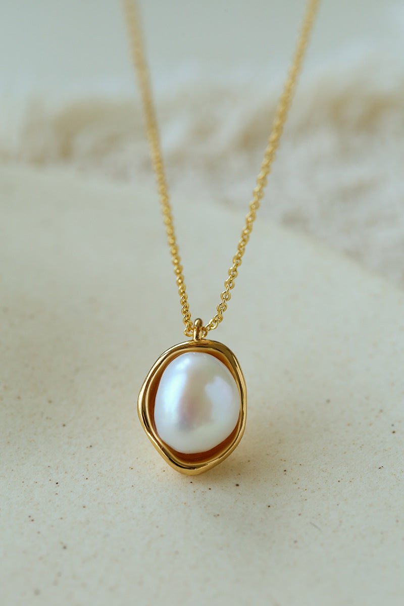 Minimalist Versatile Oval Freshwater Pearl Pendant Necklace - floysun