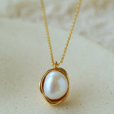 Minimalist Versatile Oval Freshwater Pearl Pendant Necklace - floysun