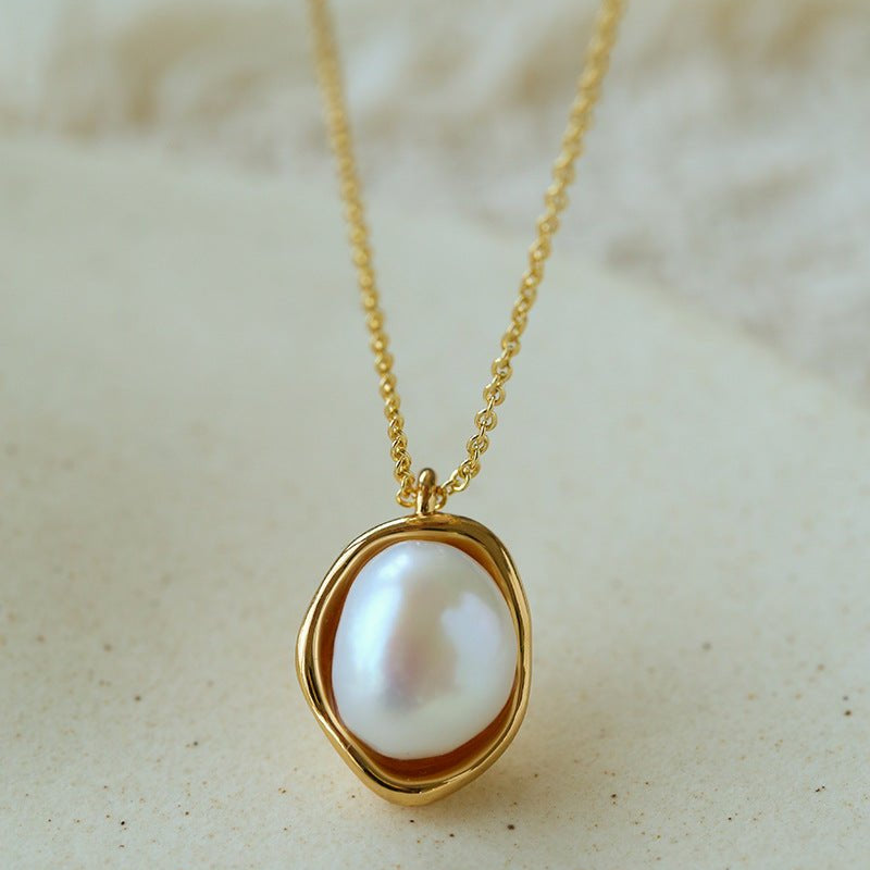 Minimalist Versatile Oval Freshwater Pearl Pendant Necklace - floysun