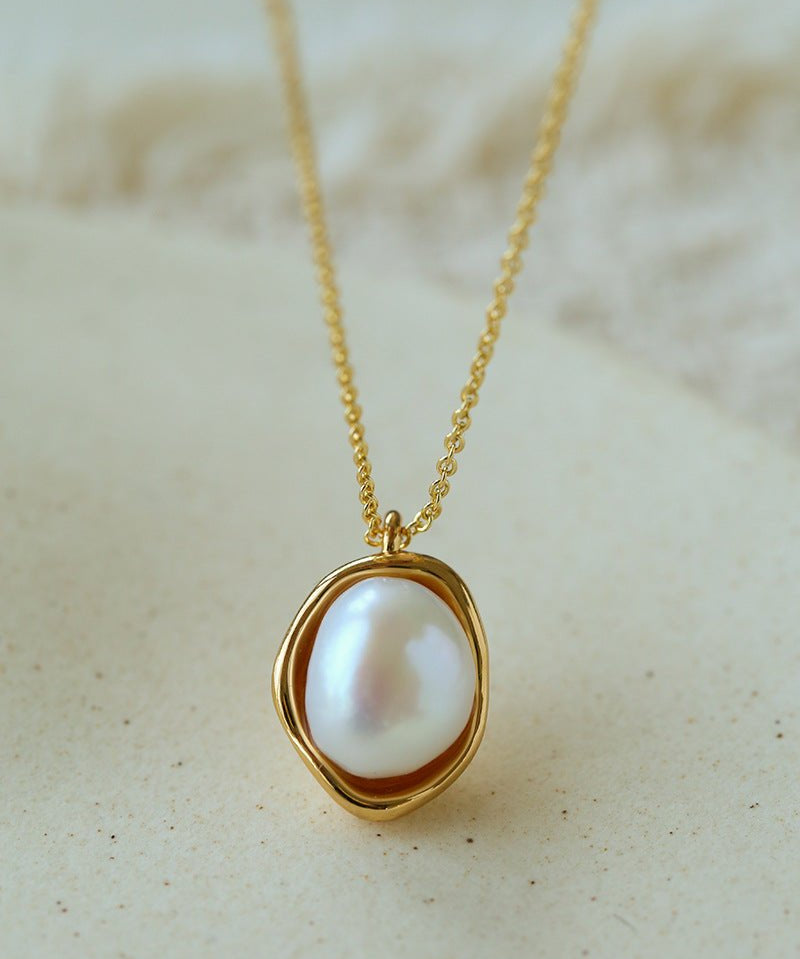 Minimalist Versatile Oval Freshwater Pearl Pendant Necklace - floysun