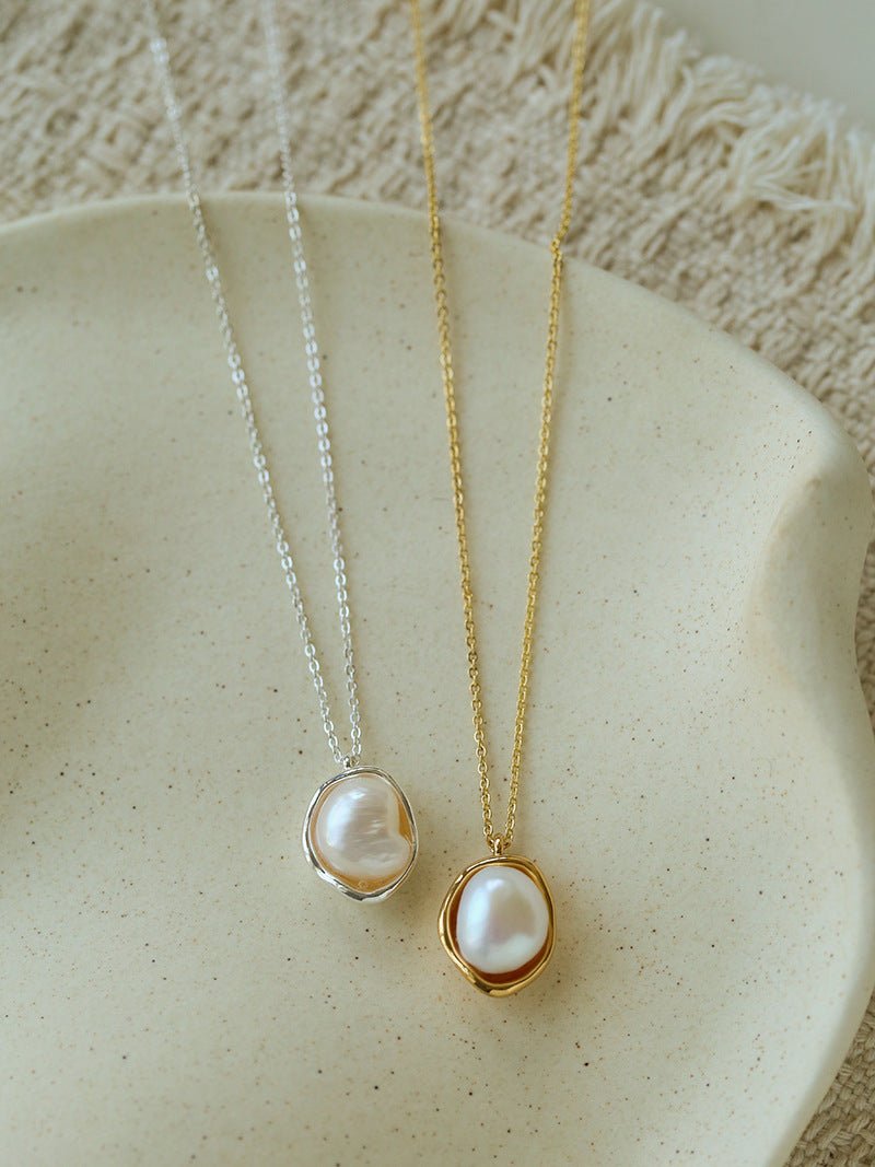 Minimalist Versatile Oval Freshwater Pearl Pendant Necklace - floysun