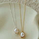 Minimalist Versatile Oval Freshwater Pearl Pendant Necklace - floysun