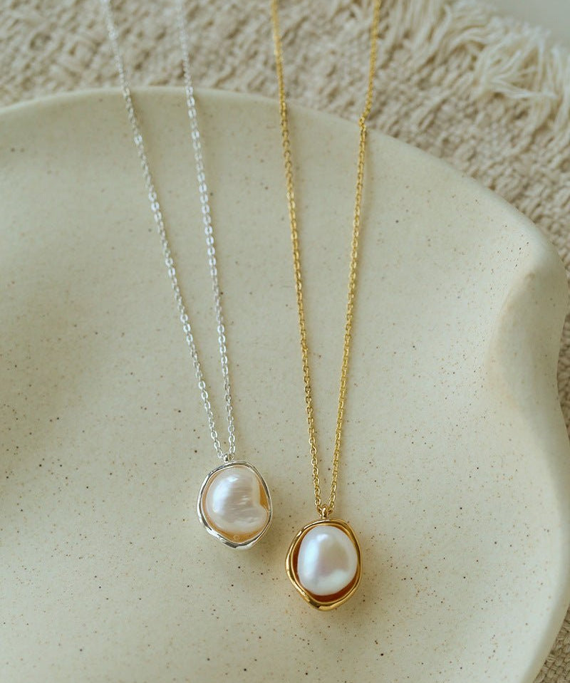 Minimalist Versatile Oval Freshwater Pearl Pendant Necklace - floysun