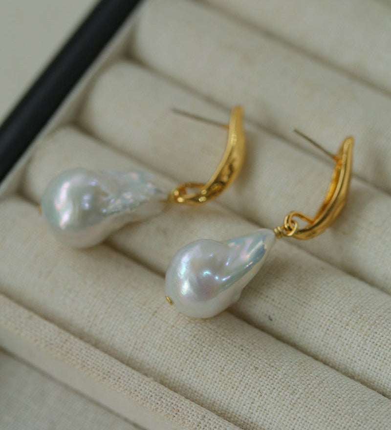Minimalist Willow Leaf Baroque Pearl Pendant Earrings - floysun