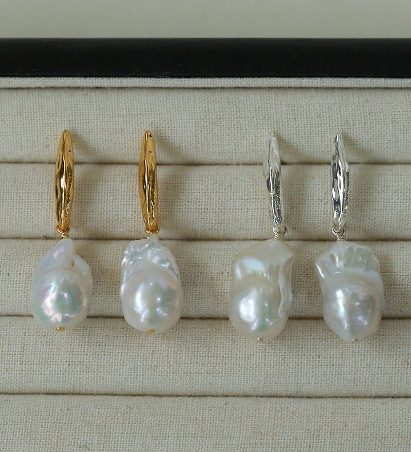 Minimalist Willow Leaf Baroque Pearl Pendant Earrings - floysun
