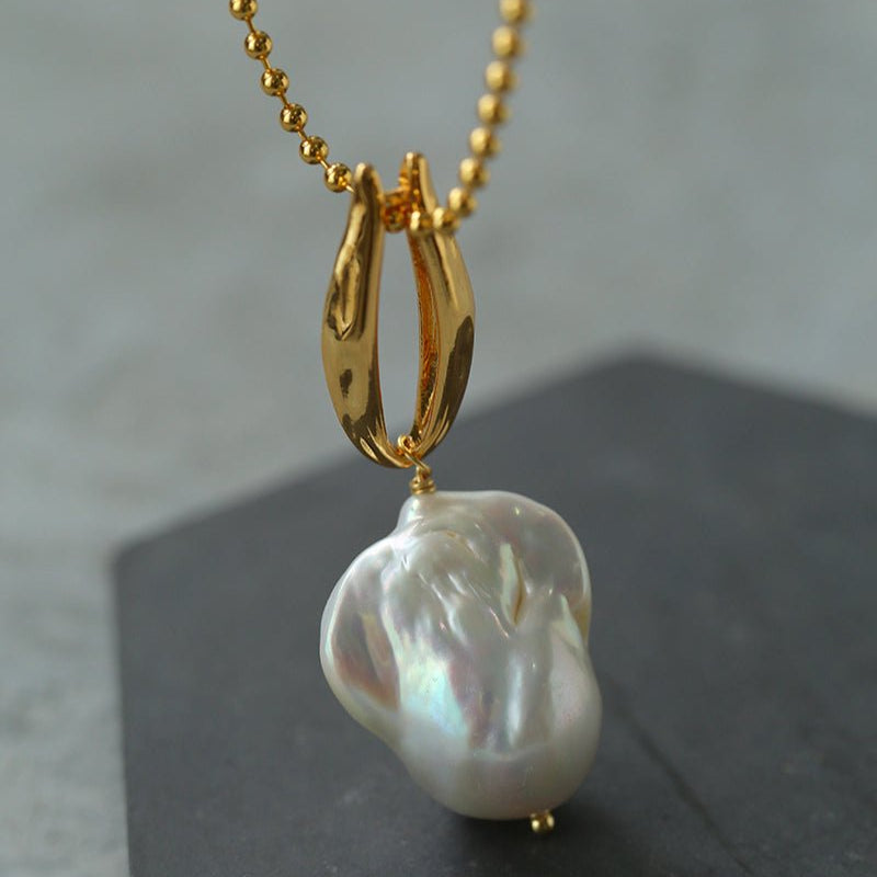 Minimalist Willow Leaf Baroque Pearl Pendant Necklace - floysun