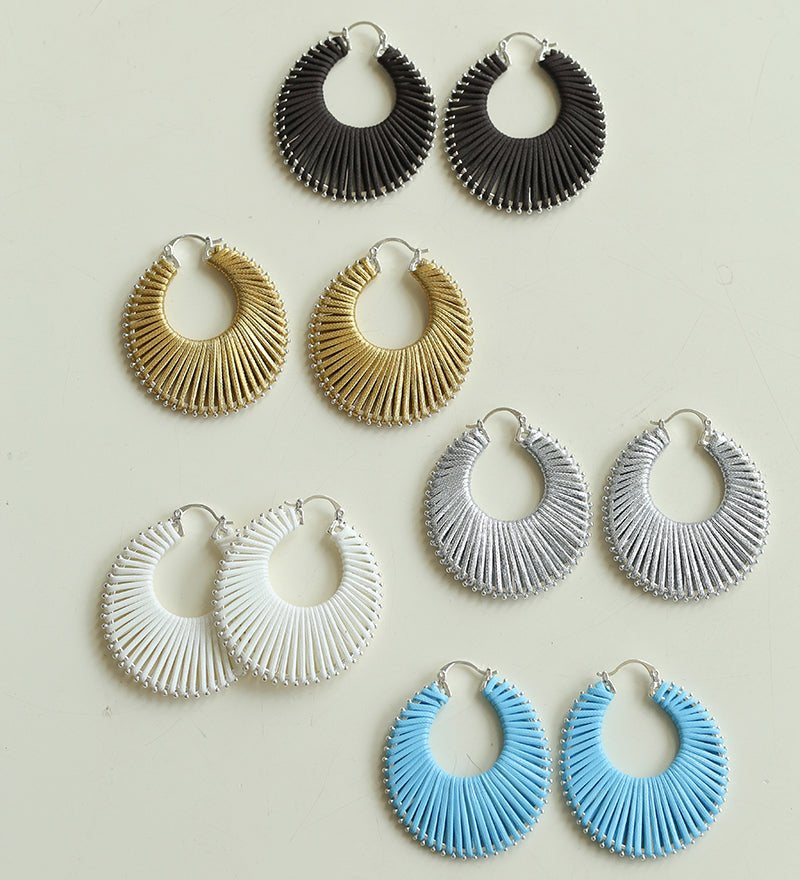 Minimalist Woven Leather Hoop Earrings - floysun