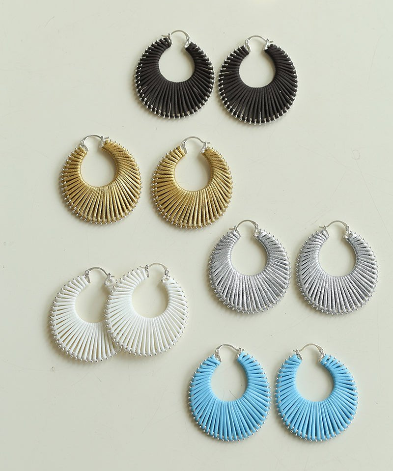 Minimalist Woven Leather Hoop Earrings - floysun