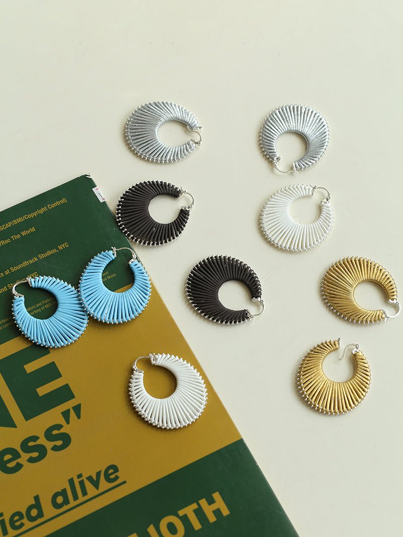 Minimalist Woven Leather Hoop Earrings - floysun