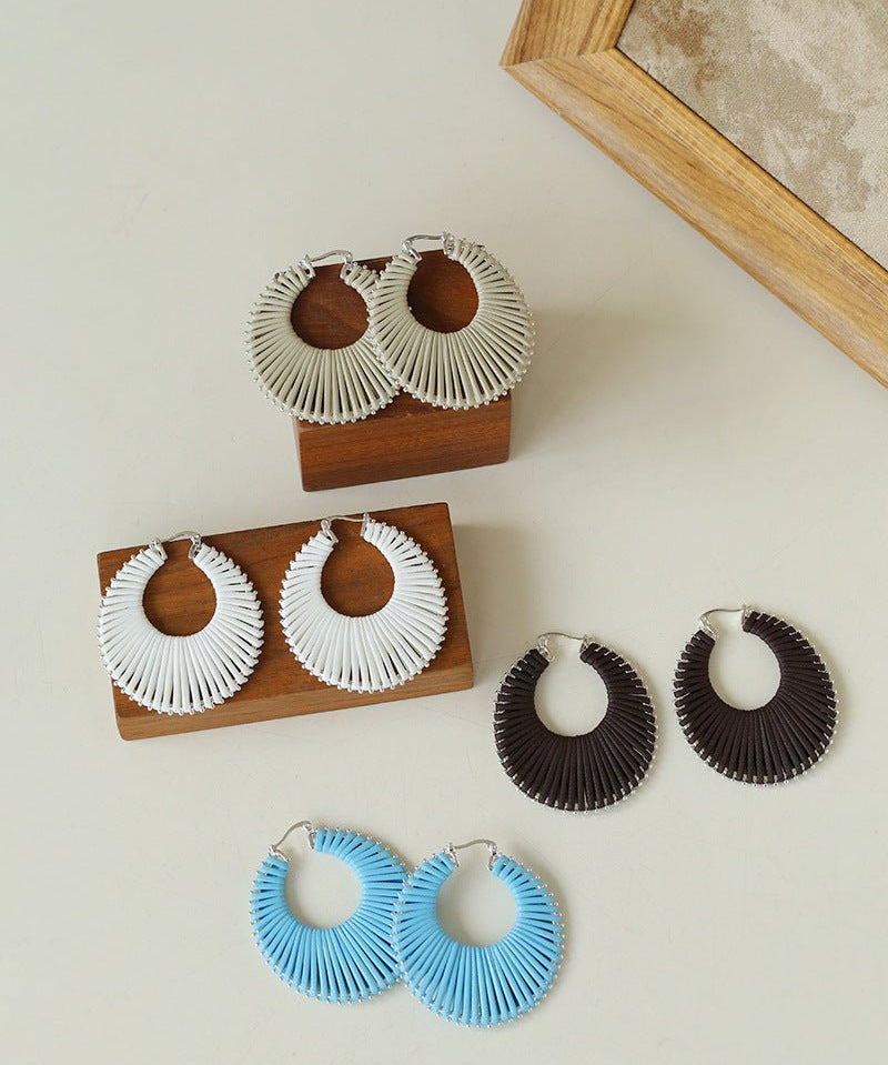 Minimalist Woven Leather Hoop Earrings - floysun