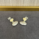 Minimalist Yellow Jade Oval Earrings - floysun