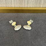 Minimalist Yellow Jade Oval Earrings - floysun