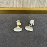 Minimalist Yellow Jade Oval Earrings - floysun