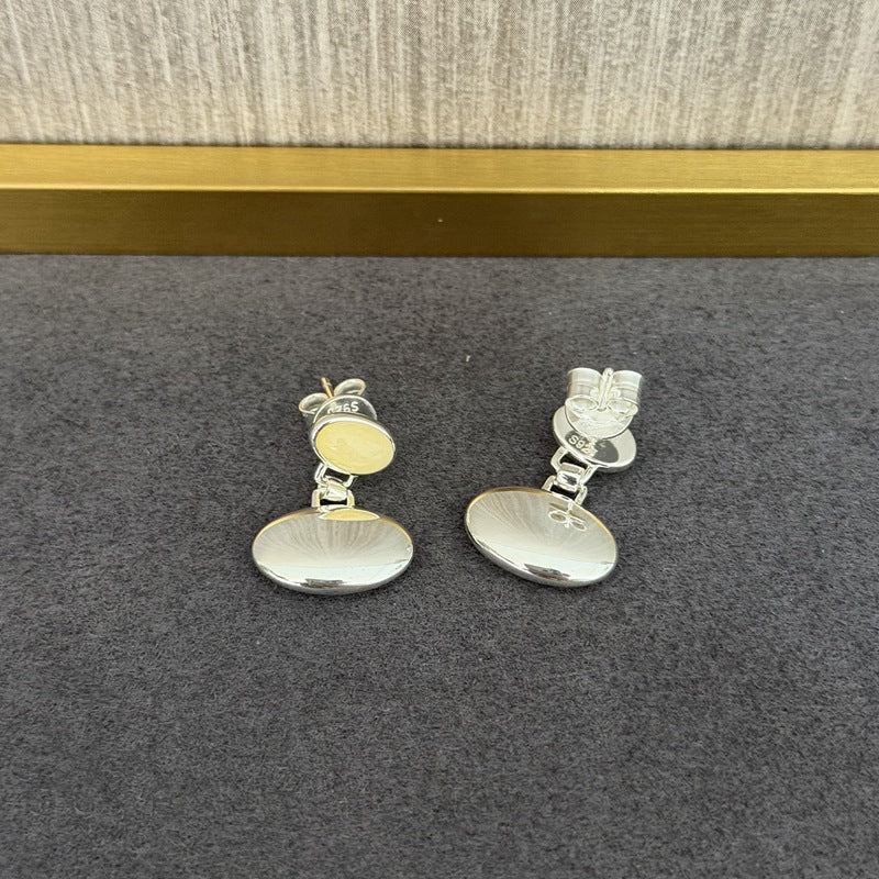 Minimalist Yellow Jade Oval Earrings - floysun