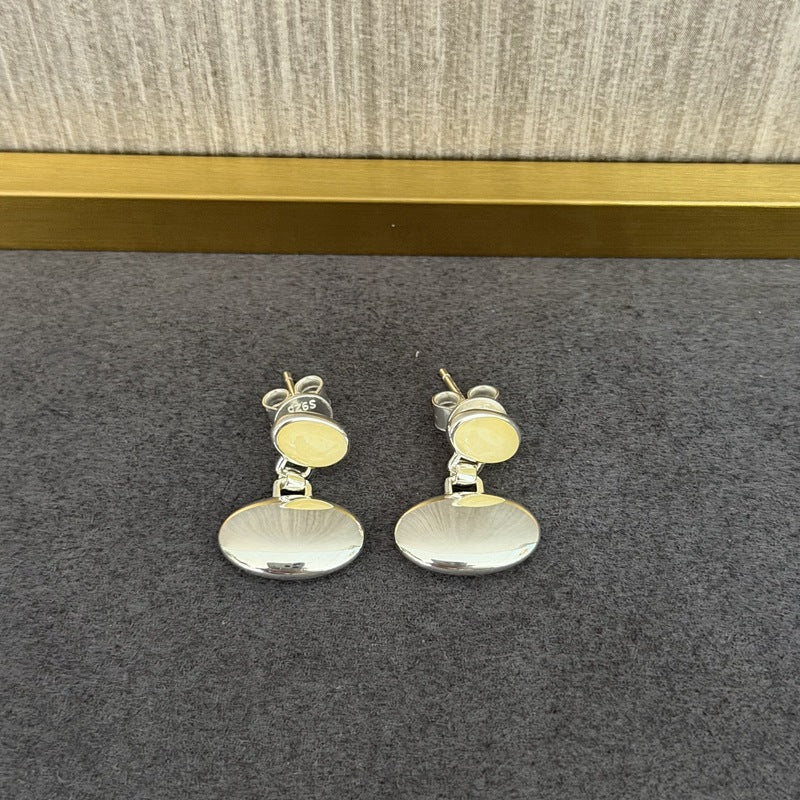 Minimalist Yellow Jade Oval Earrings - floysun