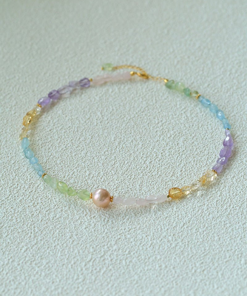 Mint Fizz Candy Crystal Beaded Necklace – Mixed Gemstone & Baroque Pearl - floysun