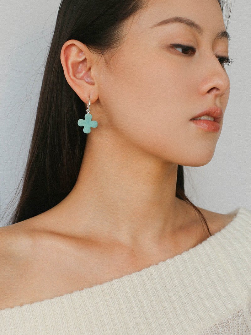 Mint Gemstone Clover Earrings – Amazonite Green - floysun