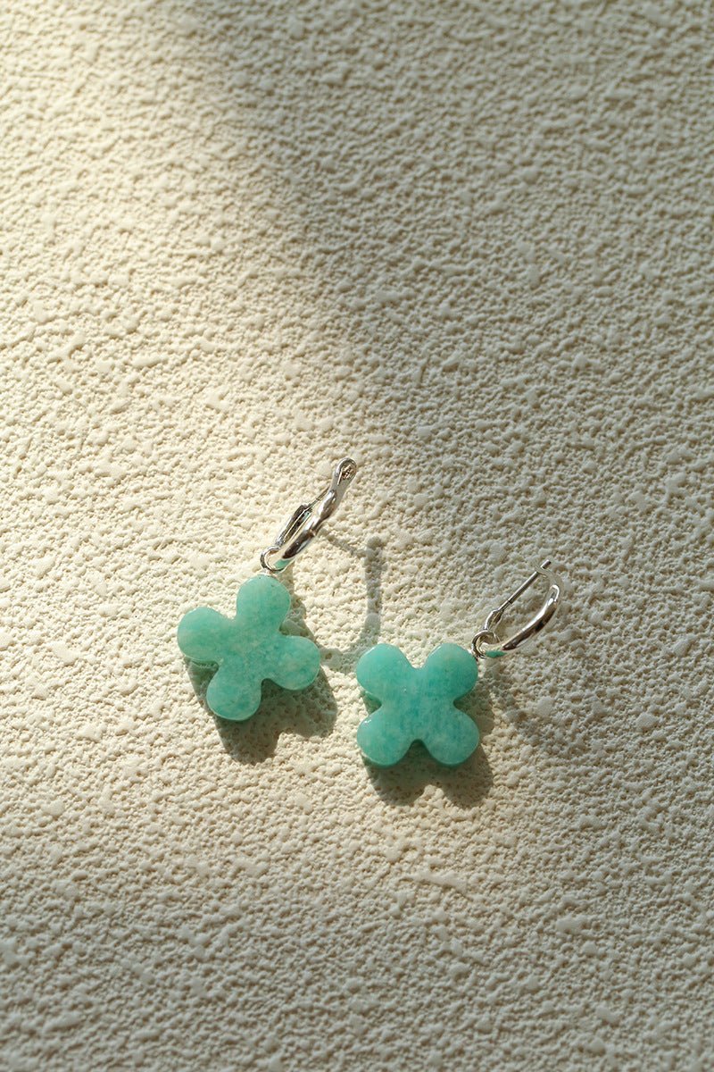 Mint Gemstone Clover Earrings – Amazonite Green - floysun
