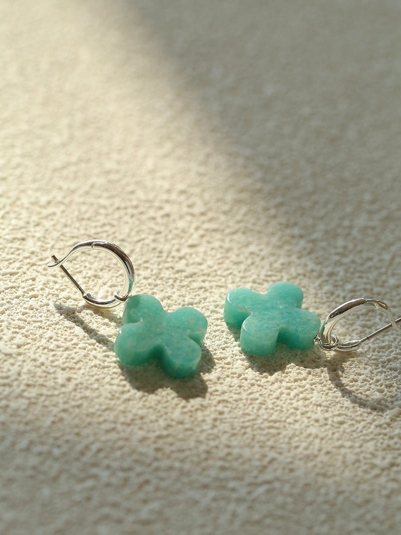 Mint Gemstone Clover Earrings – Amazonite Green - floysun