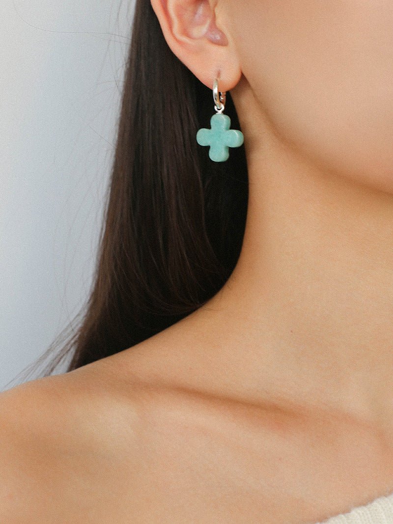 Mint Gemstone Clover Earrings – Amazonite Green - floysun
