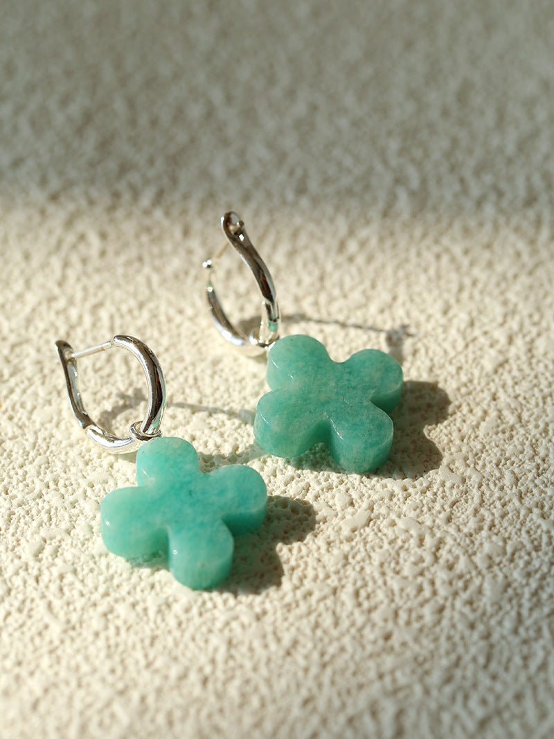 Mint Gemstone Clover Earrings – Amazonite Green - floysun