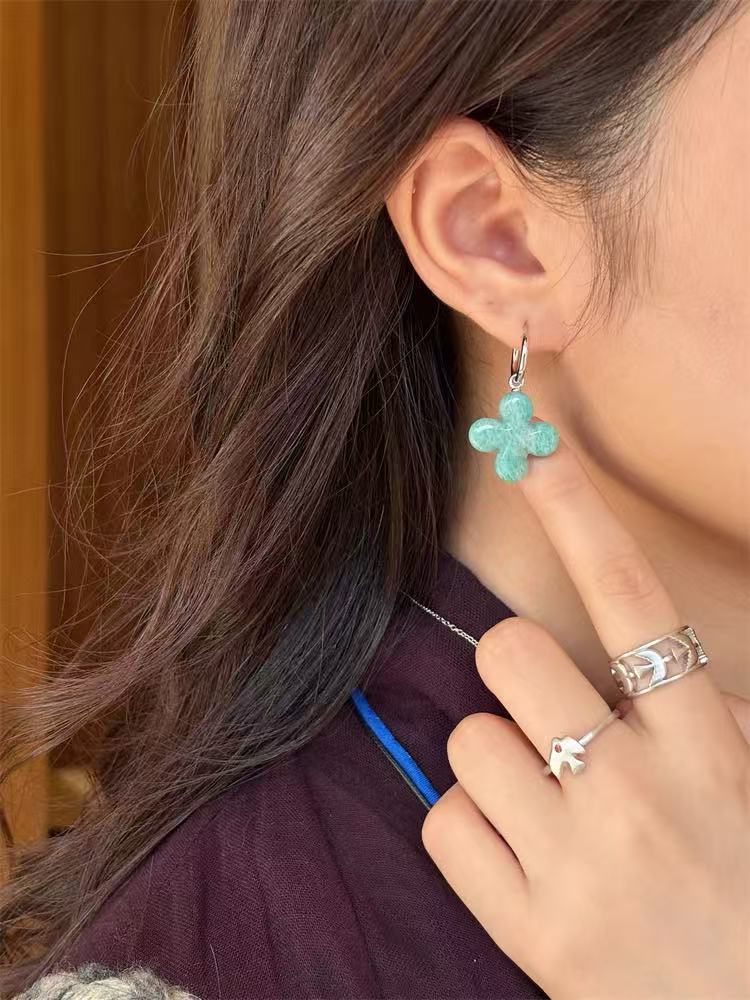 Mint Gemstone Clover Earrings – Amazonite Green - floysun