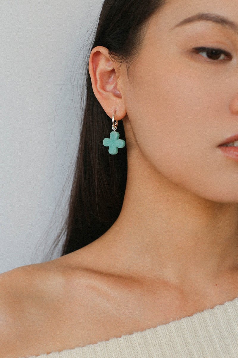 Mint Gemstone Clover Earrings – Amazonite Green - floysun