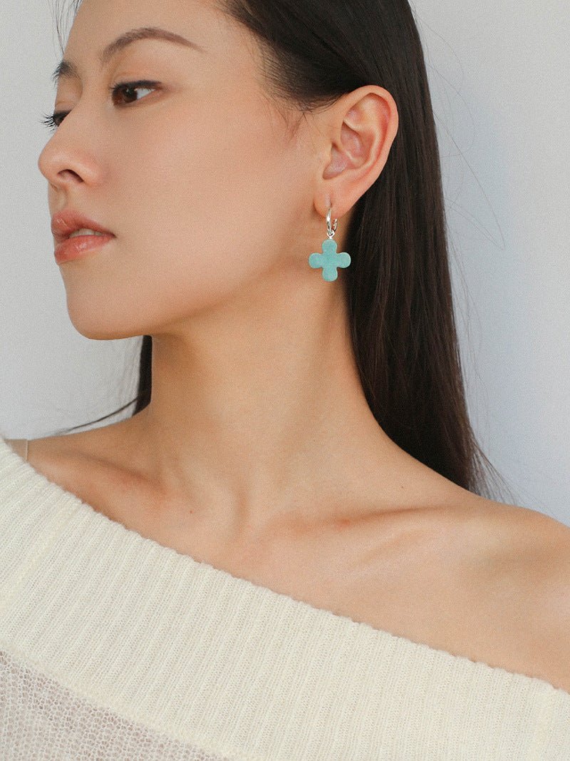 Mint Gemstone Clover Earrings – Amazonite Green - floysun