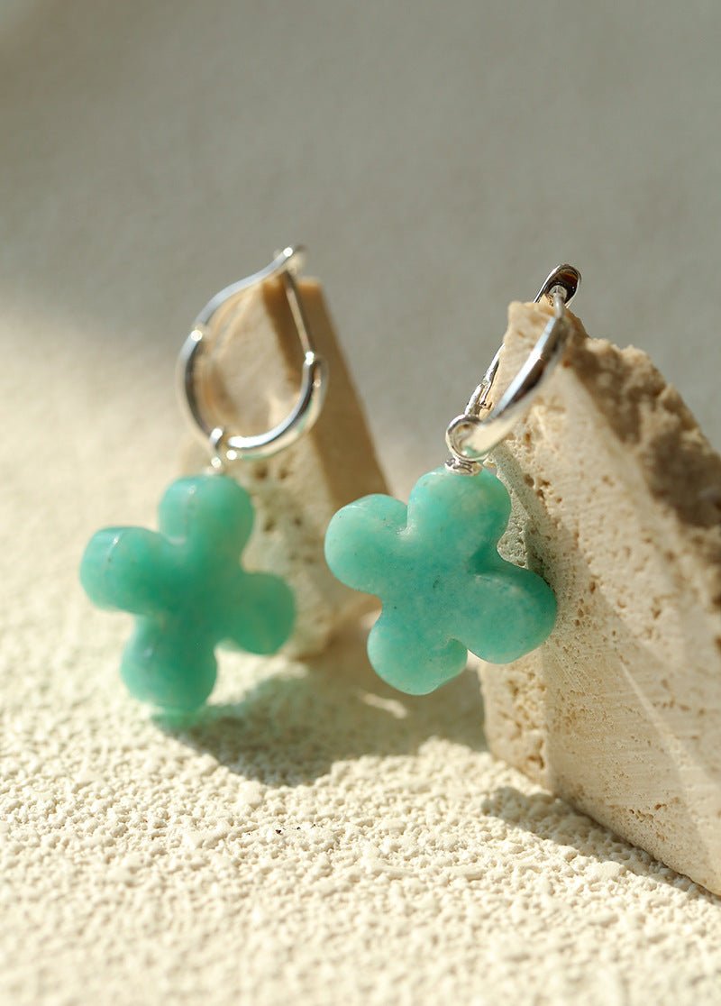 Mint Gemstone Clover Earrings – Amazonite Green - floysun