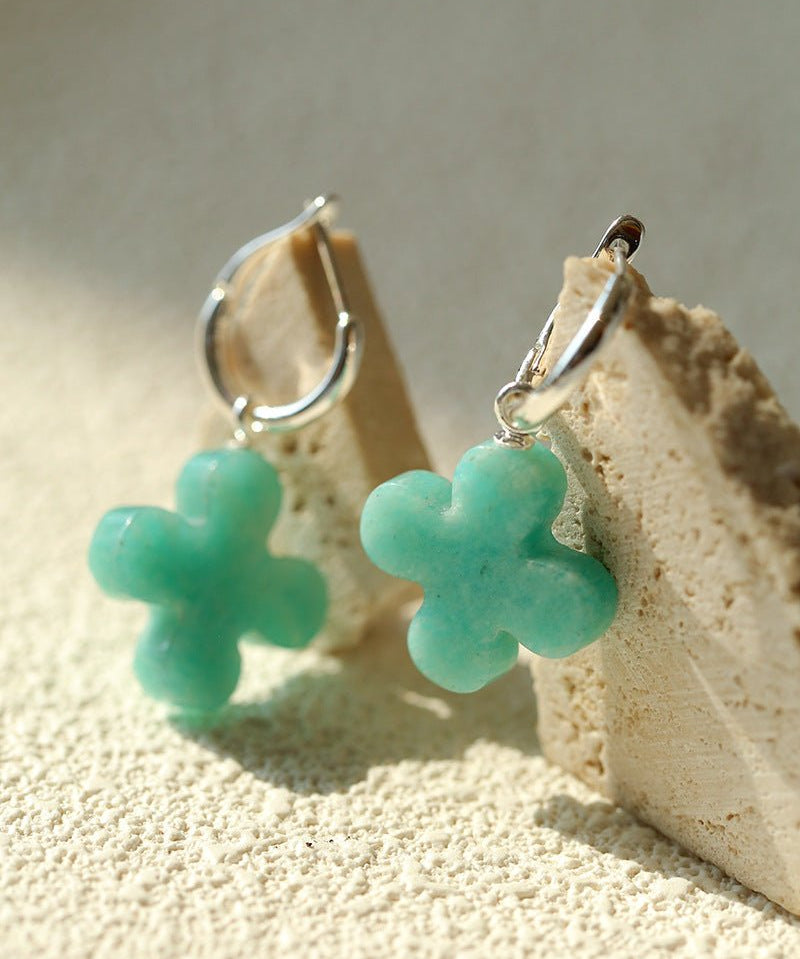Mint Gemstone Clover Earrings – Amazonite Green - floysun
