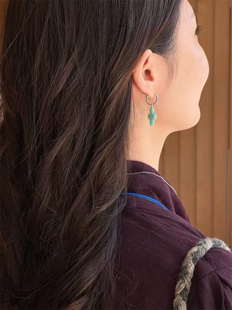 Mint Gemstone Clover Earrings – Amazonite Green - floysun