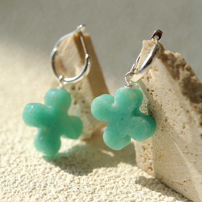 Mint Gemstone Clover Earrings – Amazonite Green - floysun