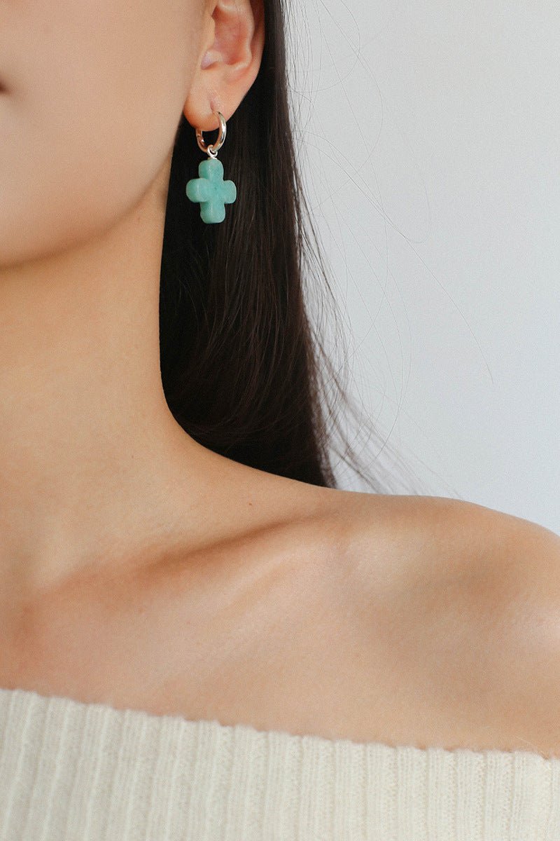 Mint Gemstone Clover Earrings – Amazonite Green - floysun