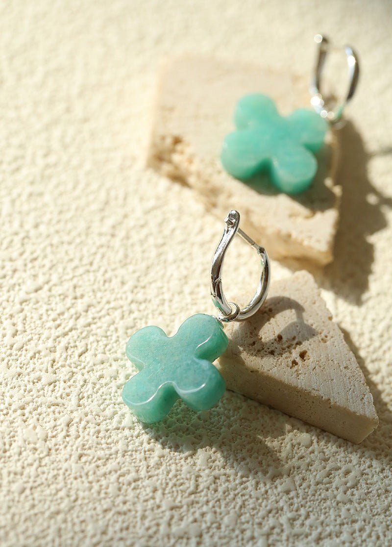 Mint Gemstone Clover Earrings – Amazonite Green - floysun