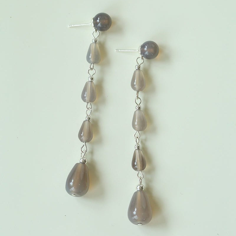 Mist Moon Grey Agate Drop Earrings - floysun