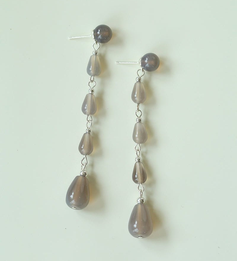 Mist Moon Grey Agate Drop Earrings - floysun