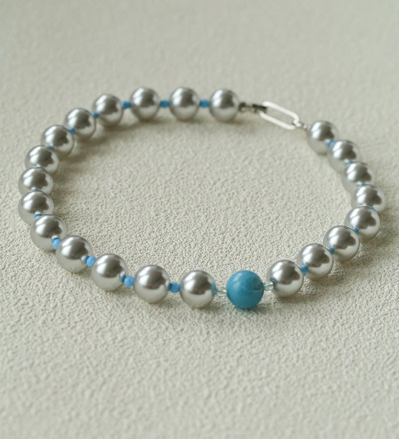 Misty Sky · Grey Pearl & Blue Aventurine Necklace - floysun