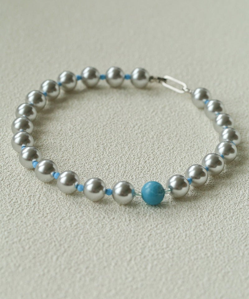 Misty Sky · Grey Pearl & Blue Aventurine Necklace - floysun