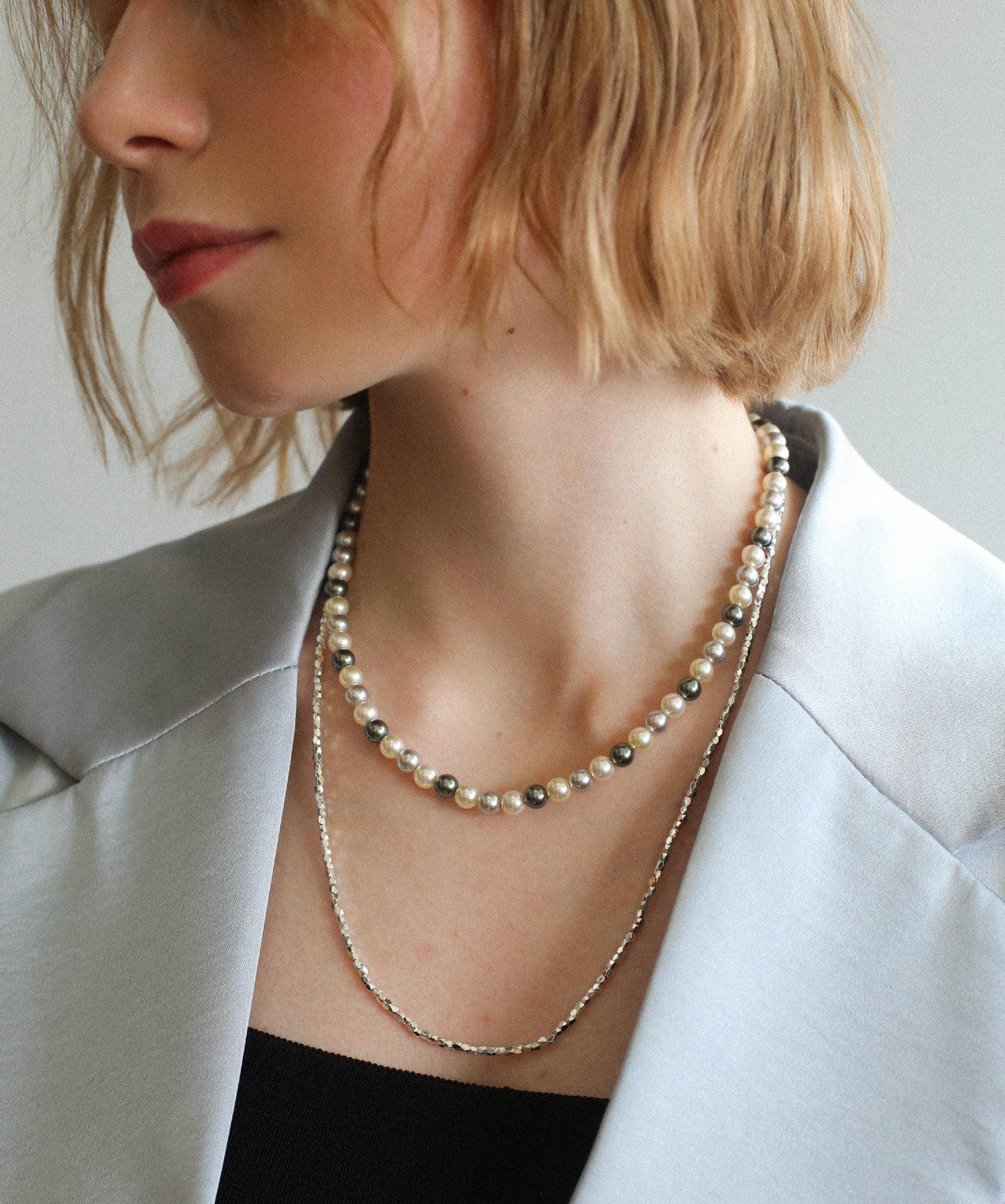 Mixed Color Hemp Gray Tahitian Round Artificial Pearl Necklace - 6mm Pearls - floysun